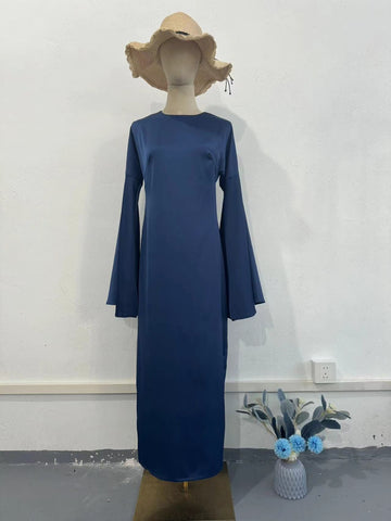 2024 New Waist-Skinny Trumpet Sleeve Solid Color Temperament Dress Woman